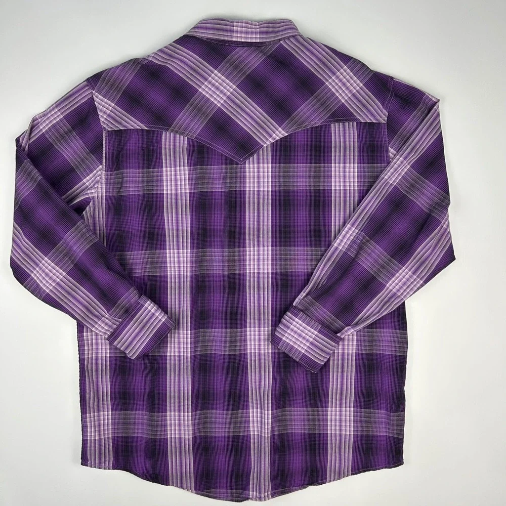 Garth Brooks Sevens by Cinch Mens XL Purple Plaid Western Snap Long Sleeve Shirt - Picture 10 of 11